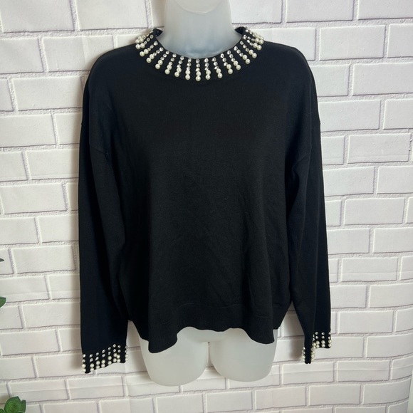 ADRIANNA PAPELL Black Pearl-Embellished Women's Top/size M - Picture 8 of 11